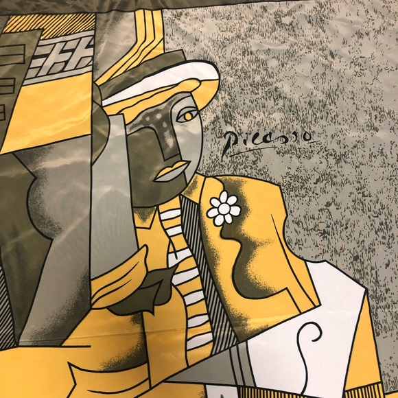 Picasso Design 100% Silk Scarf - Gold Green/Grey Black Geometric Abstract Modern - Picture 2 of 8